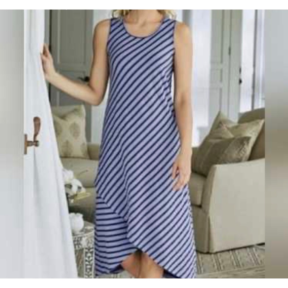 Soft Surroundings Blue Striped Sleeveless Asymmetrical‎ Tulip Maxi Dress XS